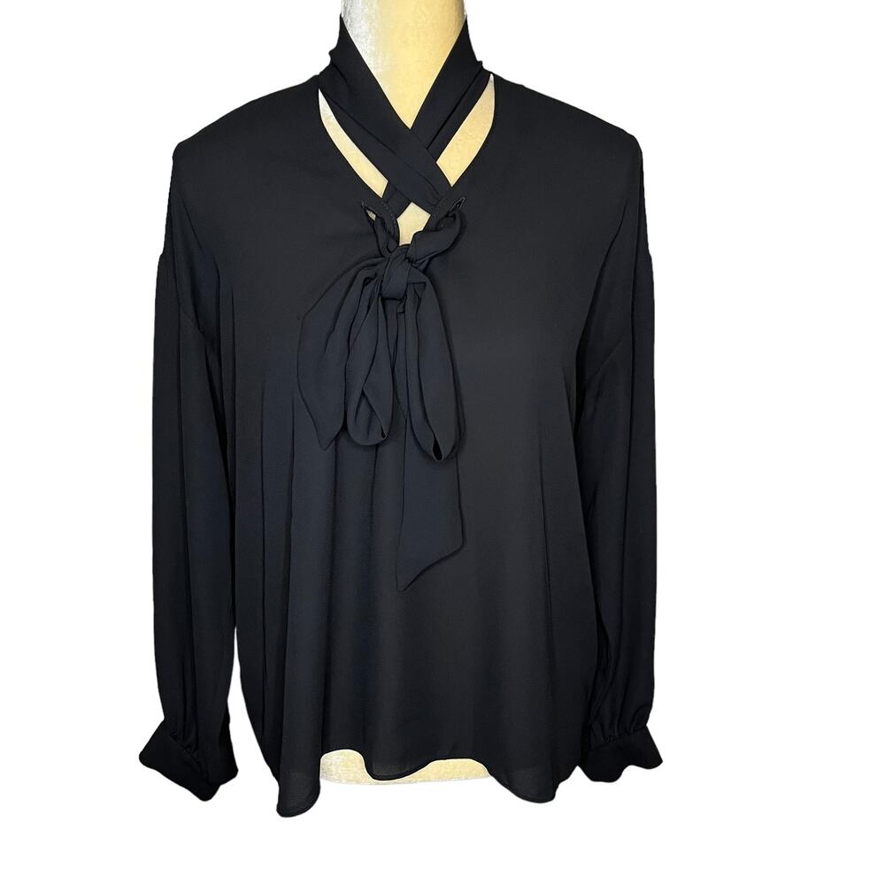 Joseph Ribkoff Black Long Sleeve Blouse Top Bow Neck EUC Size 6 - Picture 2 of 9